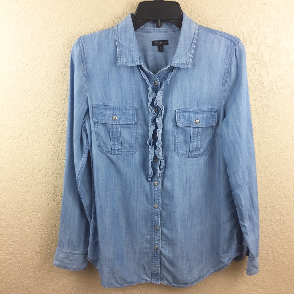 SALE
 Talbots Small Chambray Ruffle Button DownE4/2